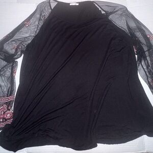 Black Mesh Sleeve Women's Top